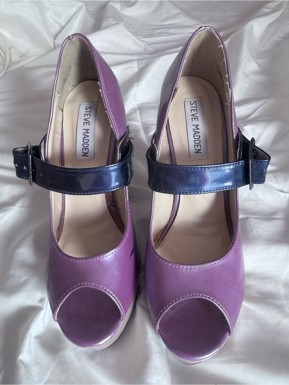 Steve Madden Platform lilac and navy super high stilettos over 6” heel y2k